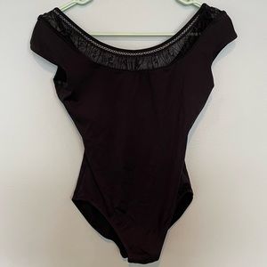 Bloch lace trim cap sleeve ballet leotard bodysuit
